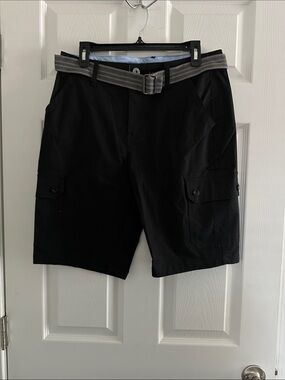 Men's Black Cargo Shorts with Grey Web Belt